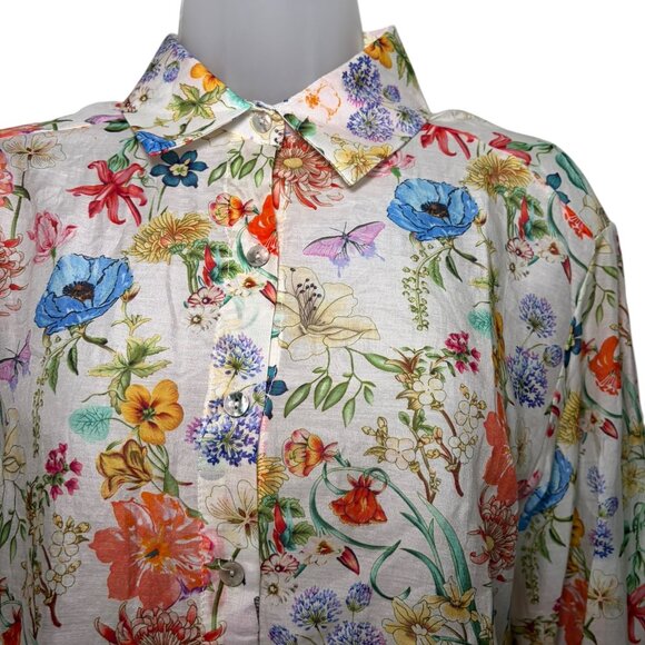 Summertime Portofino Floral Silk Cotton Button Up Blouse Large - Picture 2 of 6